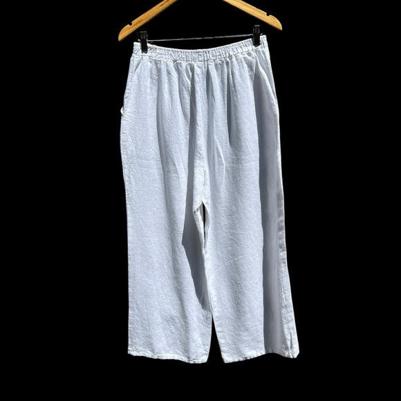 🌻MATCH POINT Bright White Wide Leg Casual Linen Pull-Up Lagenlook Pants Size M - Picture 3 of 5